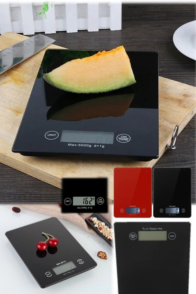 Dijital Mutfak Tartısı - 5 Kg Kapasite, 1 Gram Hassasiyet, Şık Siyah Cam Tasarım - Resim 2