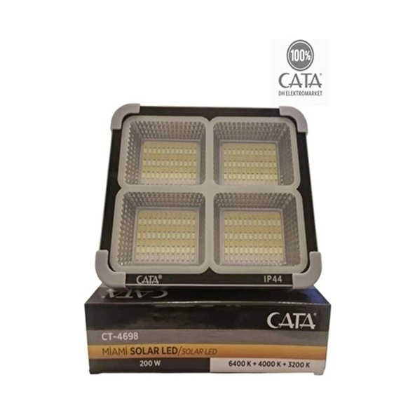 Cata 200W Solar LED Projektör 1600 Lümen 4000K IP65 Su Geçirmez Taşınabilir Aydınlatma - Resim 7
