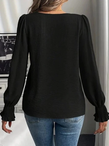 MDB Kadın Uzun Kollu Yuvarlak Yaka Aerobin Bluz - Resim 6