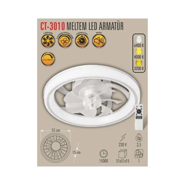 Cata Meltem Ledli Tavan Vantilatörü CT-3010 - Resim 2