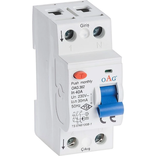 Oag 2X25A 300MA 2 Kutuplu Kaçak Akım Rölesi OAG-362 ürün görseli 1