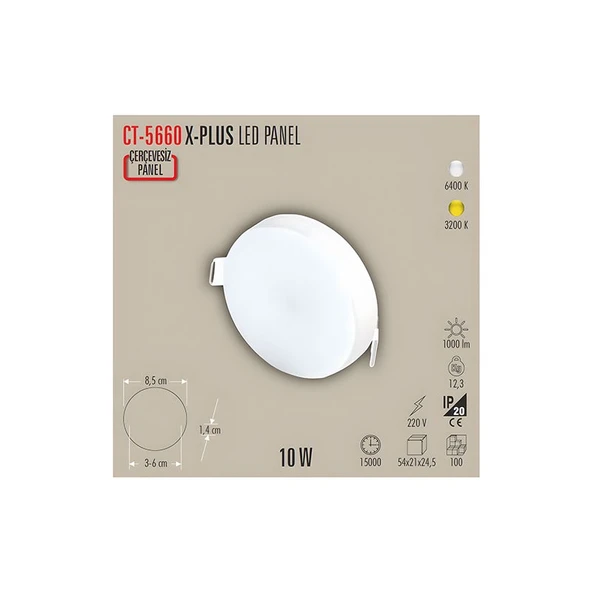 Mars Cata CT-5660 10W Xplus Panel LED Armatür / Beyaz - Resim 2