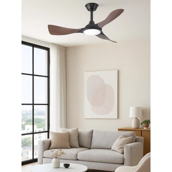 Huzur Elektrik Kumandalı 3 Kanatlı Ledli Tavan Vantilatörü Ahşap Renk CT-3002 - Resim 3