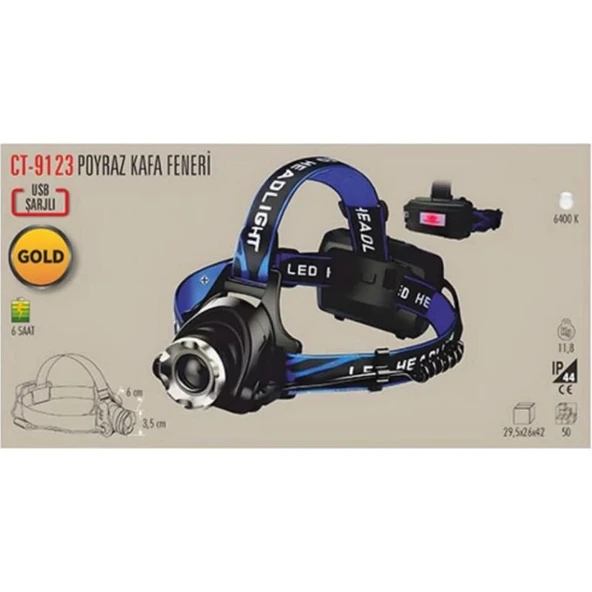 Cata CT-9123 Poyraz LED Kafa Feneri (Şarjlı) 3 Fonksiyonlu - Resim 5