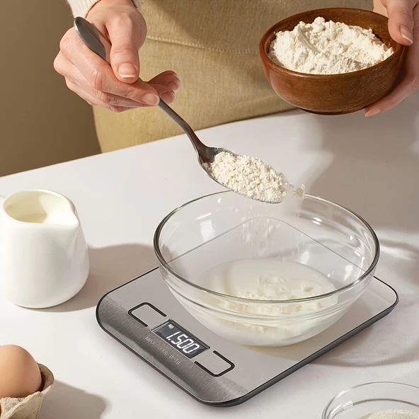 Dijital Mutfak Terazisi Paslanmaz Çelik Elektronik Lcd Ağırlık 5 Kg Ölçeklii Pişirme Ölçü Aleti ürün görseli 1