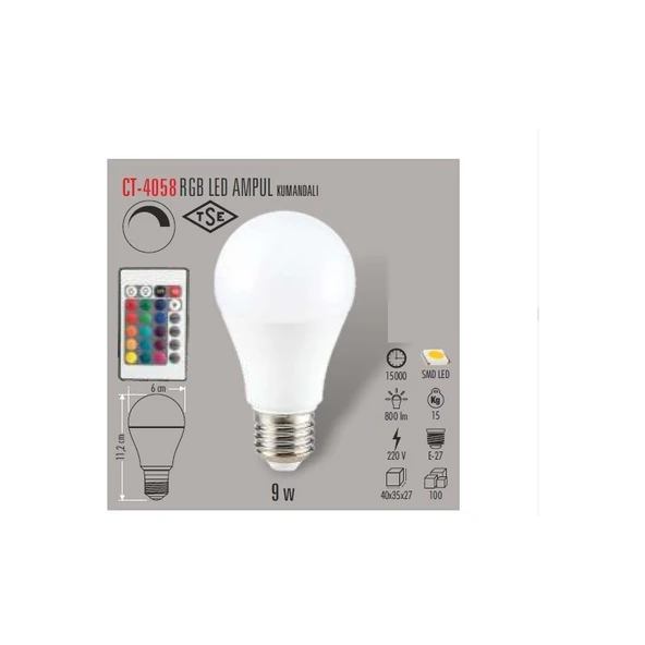 Cata CT-4058 9W Rgb Ampul (Kumandalı) (Parla) ürün görseli 1