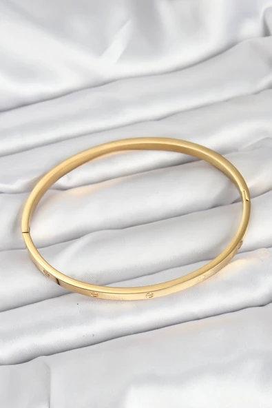 316L Çelik Gold Renk 65 mm İnce Kadın Kelepçe Bileklik - Resim 2