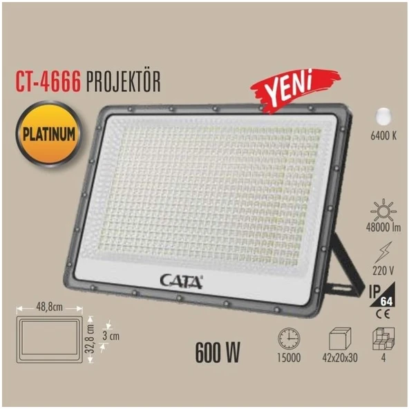 Cata CT-4666 600W LED Projektör 6400K Beyaz Işık ürün görseli 1