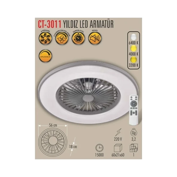 Cata Yıldız Ledli Tavan Vantilatörü CT-3011 - Resim 2