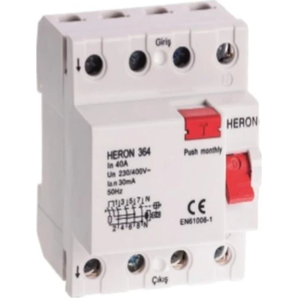 Oag 4 x 25A 300MA 4 Kutuplu Kaçak Akım Rölesi Heron ürün görseli 1