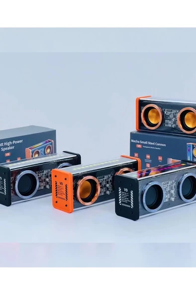 Şeffaf Mecha Müzik Tws Stereo Rgb İşıklı Hoparlör Kablosuz Bluetooth 5.0 Taşınabilir Hoparlör V9 - Resim 3