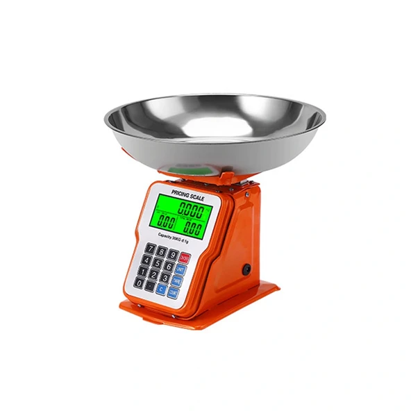 30kg 1g Dijital Kefeli Terazi Pilli Ve Adaptörlü Elektronik Tartı, Paslanmaz Çelik Tepsili Fiyat Hesaplama Turuncu ürün görseli 1