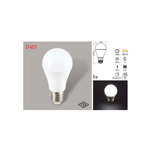 Cata CT-4277 9W LED AMPUL (BEYAZ) CATA - Resim 2