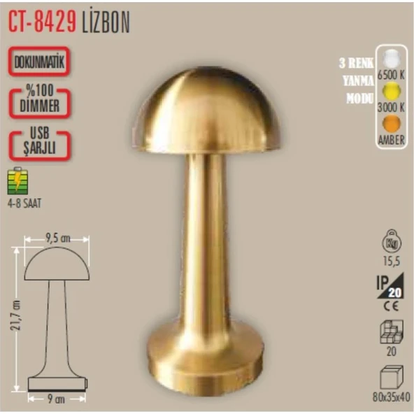 Cata Ct 8429 Lizbon Antik Şarjlı Masa Lambası - Resim 2