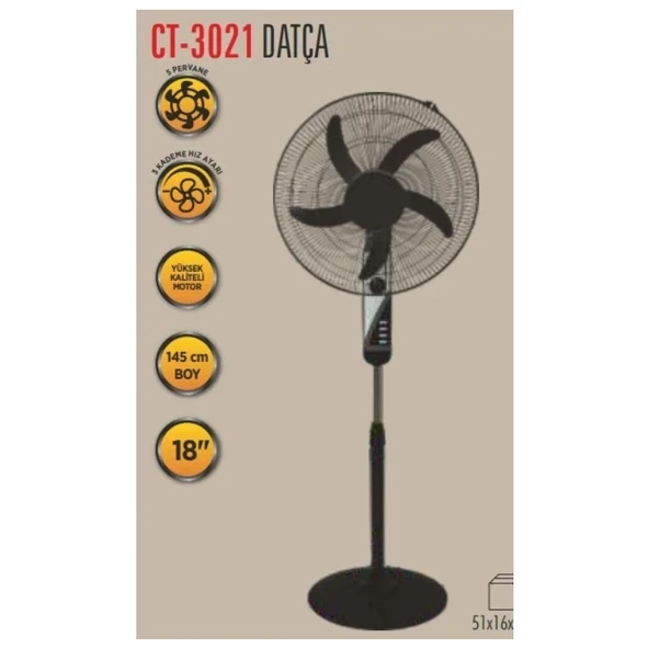 Raks Cata Datça 5 Pervaneli 3 Kademeli Siyah Gövde Ayaklı Vantilatörü CT-3021 - Resim 3