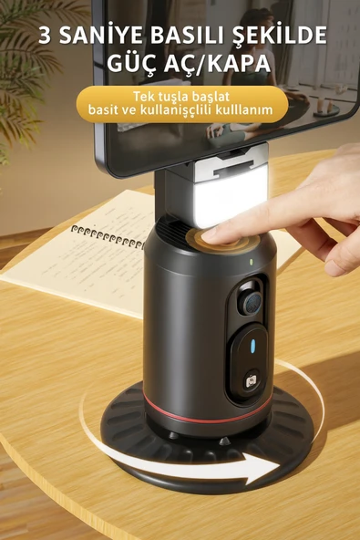 360° Yapay Zeka Yüz Takipli RGB Işıklı Kumandalı Selfie Tripod Gimbal Telefon Sabitleyici Tripod - Resim 4