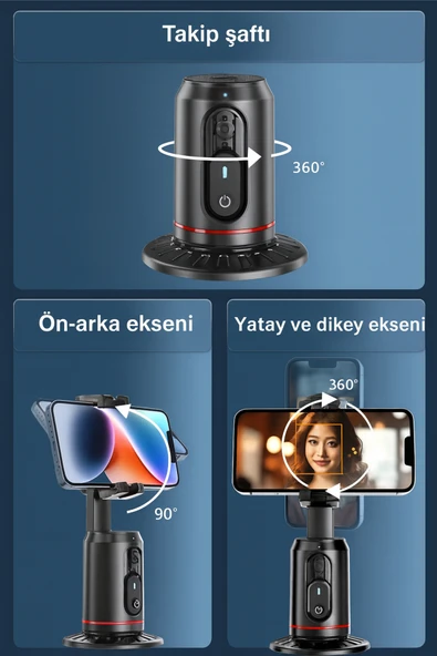 360° Yapay Zeka Yüz Takipli RGB Işıklı Kumandalı Selfie Tripod Gimbal Telefon Sabitleyici Tripod - Resim 7