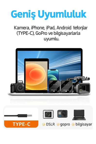 2in1 Kablosuz İkili Yaka Mikrofonu Pro++ Dijital Ekranlı TYPE-C/Lightning Portlu Kayıt Mikrofon - Resim 2