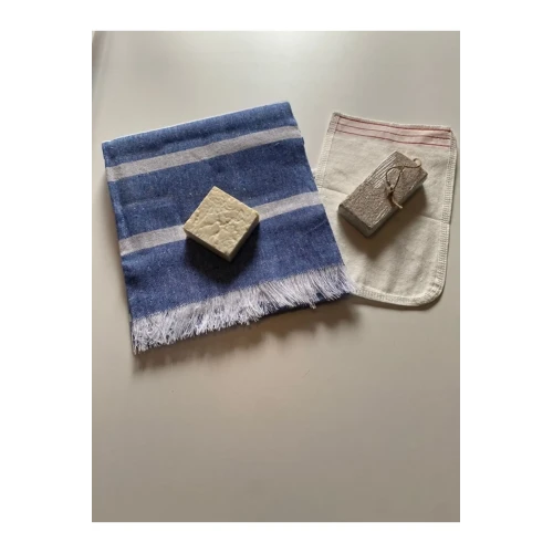 Gelin Hamamı Seti, Premium Peştemal , Ponza Topuk Taşı, Doğal Zeytinyağı Sabun, Kese 4lü Set - Resim 3