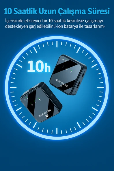 2in1 Kablosuz İkili Yaka Mikrofonu Pro++ Dijital Ekranlı TYPE-C/Lightning Portlu Kayıt Mikrofon - Resim 5