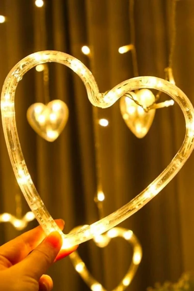 MAGICLEDCORNER Kalp Perde Led Işık Fişli - Resim 2