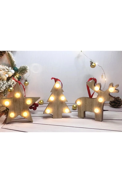 MAGICLEDCORNER Yılbaşı Ağaç Süsleri 3´lü Set Geyik Yıldız Çamağacı - Resim 3