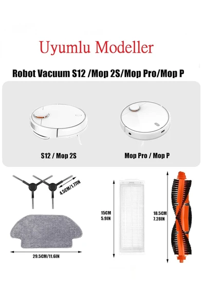 Rovexa Xiaomi Robot Vacuum Mop 2S Uyumlu 5 Parça Siyah Yan Fırçalı Set - Resim 5