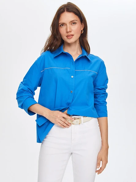 Zincir Şerit Detaylı Poplin Gömlek Faik Sönmez - Resim 2