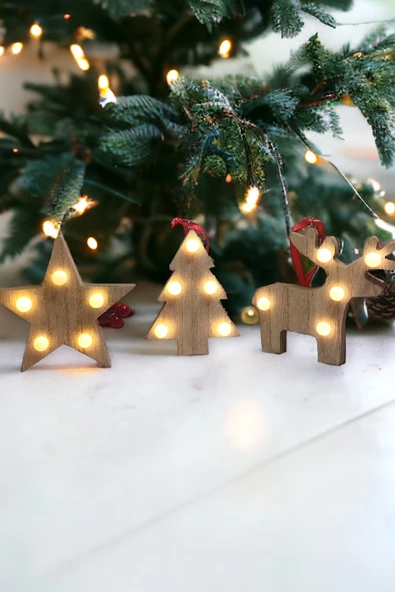 MAGICLEDCORNER Yılbaşı Ağaç Süsleri 3´lü Set Geyik Yıldız Çamağacı - Resim 2