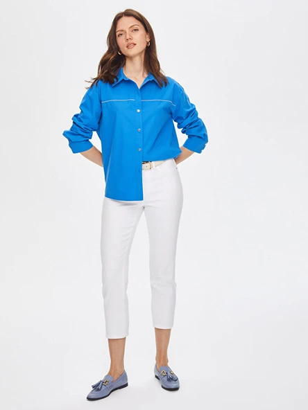 Zincir Şerit Detaylı Poplin Gömlek Faik Sönmez - Resim 3