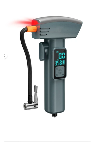 Şarjlı Taşınabilir Hava Pompası LED Işıklı &LCD Ekranlı Acil Durum Cam kırma Aparat 150PSI 4000mAh - Resim 3