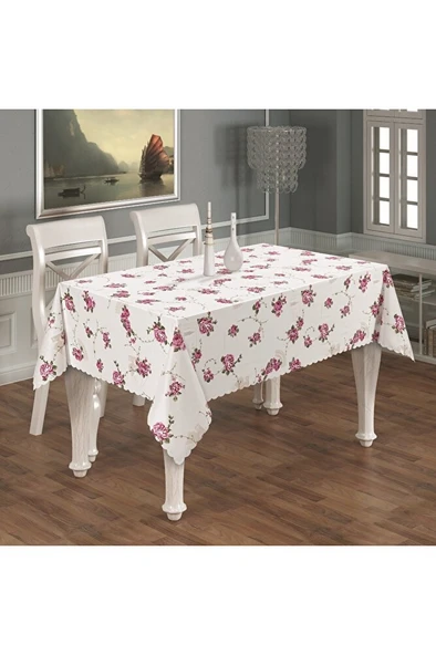 Çiçekli Masa Örtüsü Şık 150x150cm PVC Silinebilir - Resim 2