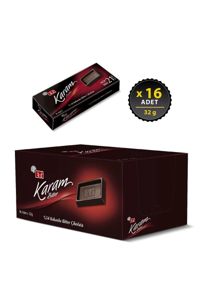 Eti Karam Mini Kakaolu Bitter Çikolata 32 g x 16 Adet - Resim 2