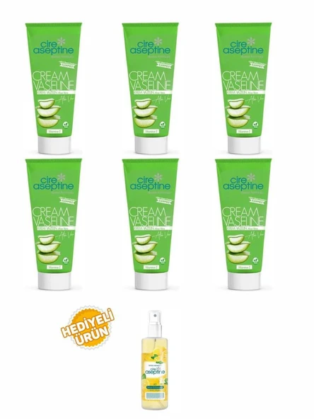 Cire Aseptine 6 Adet Aloevera Vazelin Tüp 75 Ml+Limon Kolonyası 100 ml Sprey Hediyeli ürün görseli 1