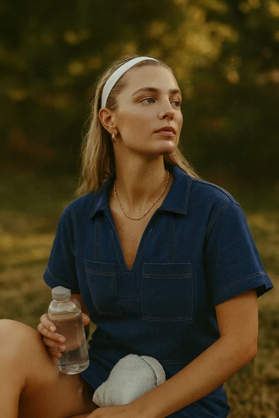 Kadın Rahat Kalıp Cepli Lacivert Jean Gömlek ürün görseli 1