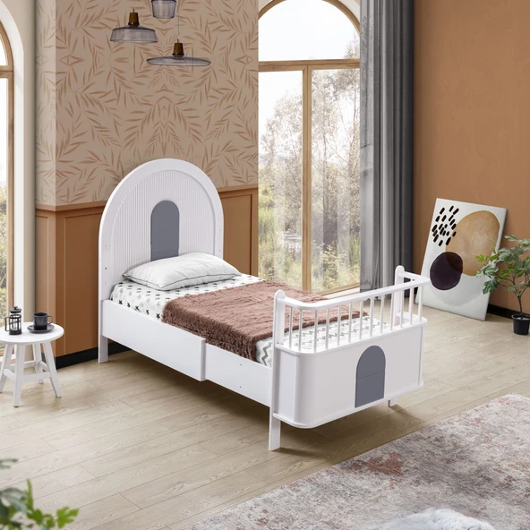 Venüs Çocuk Odası Takımı, Venüs Büyüyen Beşik, Vira 4 Kapaklı Kitaplıklı Dolap, Şifonyer - Gri - Resim 7