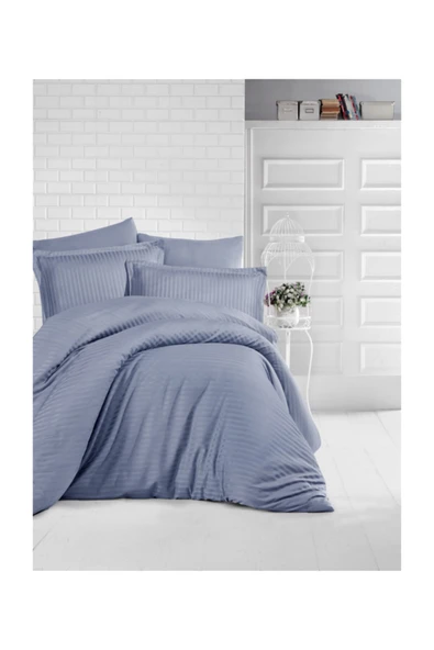 Clasy Çizgili Saten Nevresim Takımı Çift Kişilik ürün görseli 1