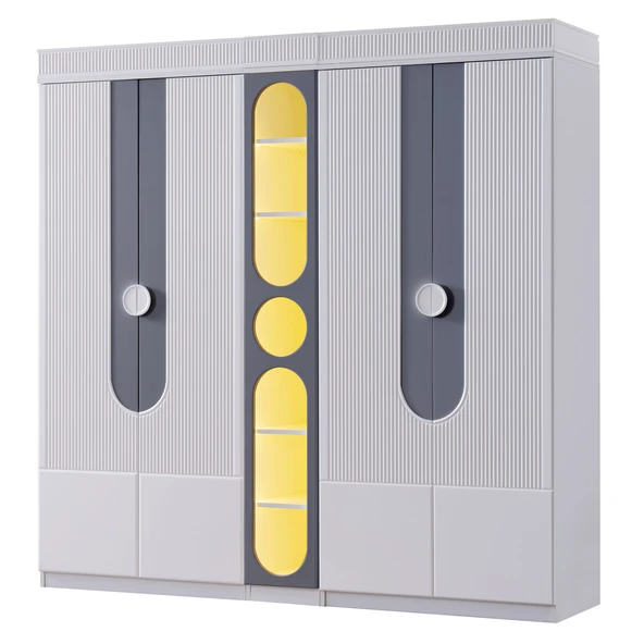 Venüs Çocuk Odası Takımı, Venüs Büyüyen Beşik, Vira 4 Kapaklı Kitaplıklı Dolap, Şifonyer - Gri - Resim 5