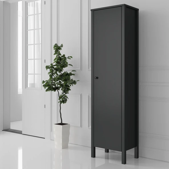 Venezia Tek Kapaklı Ahşap Ayaklı Çok Amaçlı Mutfak, Erzak Dolabı, Banyo Havlu Dolabı - Minifiks - Antrasit ürün görseli 1