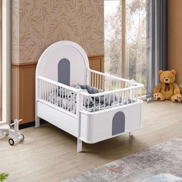 Venüs Çocuk Odası Takımı, Venüs Büyüyen Beşik, Vira 4 Kapaklı Kitaplıklı Dolap, Şifonyer - Gri - Resim 2