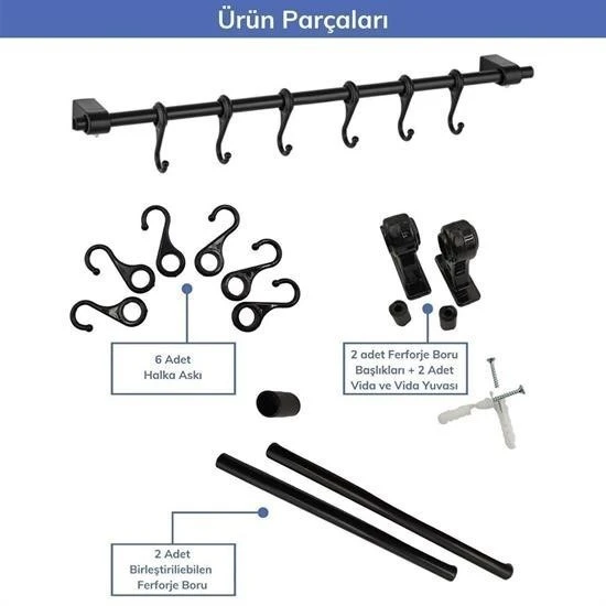 OLLEVRA Duvara Monte Edilen 6 Kancalı Dekor Kaşıklık ve Kupa Askısı - Resim 5