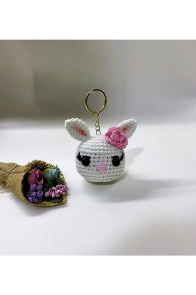 Amigurumi Çiçekli Tavşancık Anahtarlık Sağlıklı Oyuncak El Örgüsü ürün görseli 1