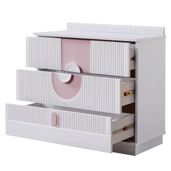 Venüs Çocuk Odası Takımı, Venüs Büyüyen Beşik, Vira 4 Kapaklı Kitaplıklı Dolap, Şifonyer - Pembe - Resim 8