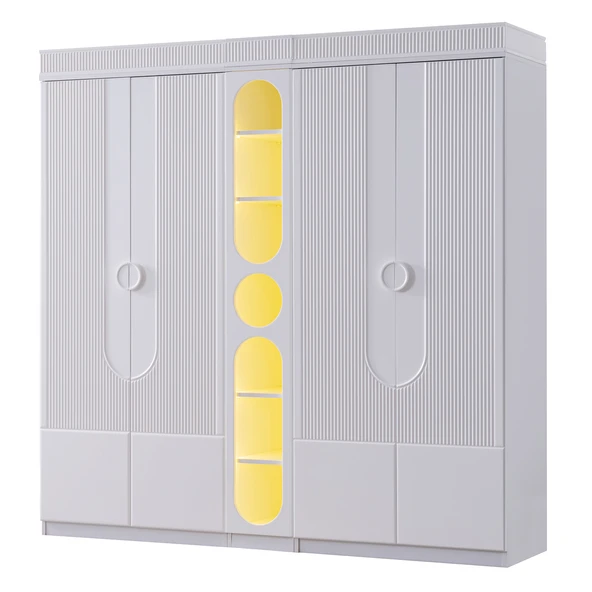 Venüs Çocuk Odası Takımı, Venüs Büyüyen Beşik, Vira 4 Kapaklı Kitaplıklı Dolap, Şifonyer - Beyaz - Resim 4