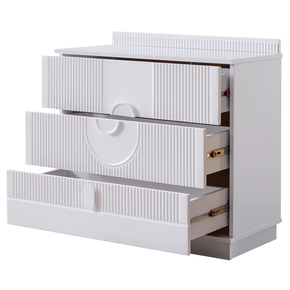 Venüs Çocuk Odası Takımı, Venüs Büyüyen Beşik, Vira 4 Kapaklı Kitaplıklı Dolap, Şifonyer - Beyaz - Resim 8