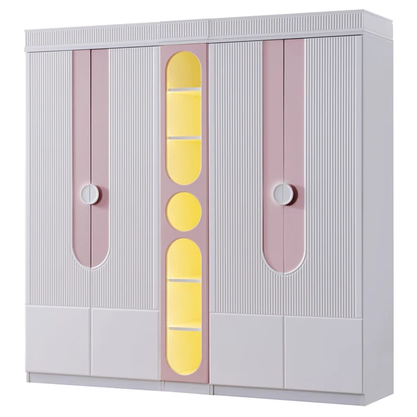 Venüs Çocuk Odası Takımı, Venüs Büyüyen Beşik, Vira 4 Kapaklı Kitaplıklı Dolap, Şifonyer - Pembe - Resim 4