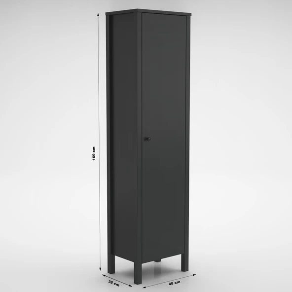 Venezia Tek Kapaklı Ahşap Ayaklı Çok Amaçlı Mutfak, Erzak Dolabı, Banyo Havlu Dolabı - Minifiks - Antrasit - Resim 6