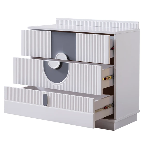 Venüs Çocuk Odası Takımı, Venüs Büyüyen Beşik, Vira 4 Kapaklı Kitaplıklı Dolap, Şifonyer - Gri - Resim 8