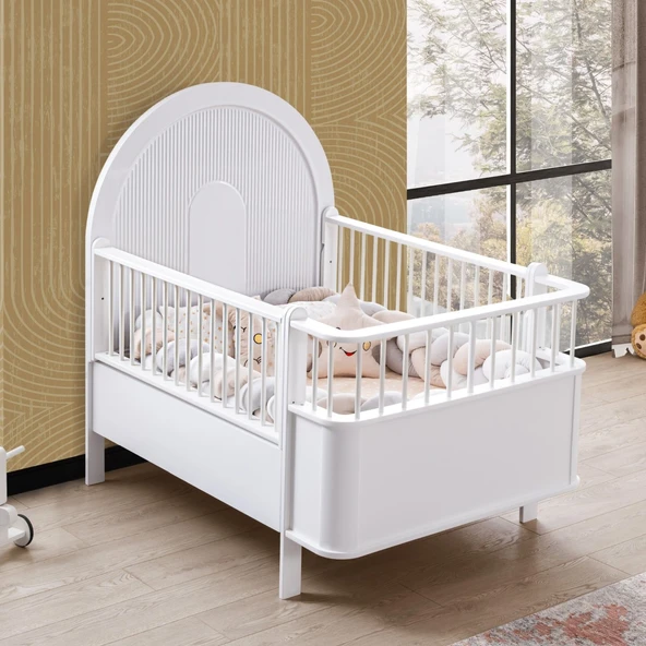 Venüs Çocuk Odası Takımı, Venüs Büyüyen Beşik, Vira 4 Kapaklı Kitaplıklı Dolap, Şifonyer - Beyaz - Resim 2