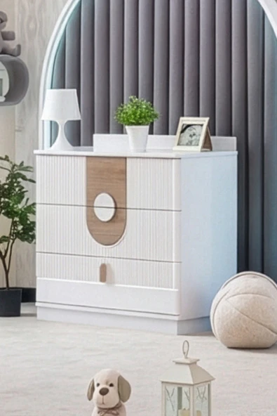 Venüs Çocuk Odası Takımı, Venüs Büyüyen Beşik, Vira 4 Kapaklı Kitaplıklı Dolap, Şifonyer - Ceviz - Resim 7